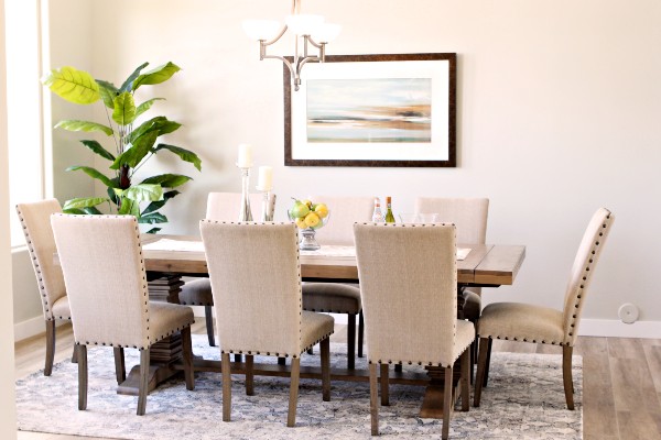 white dining room table staging