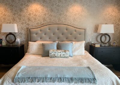 White and light blue bedding Master Bedroom Redesign